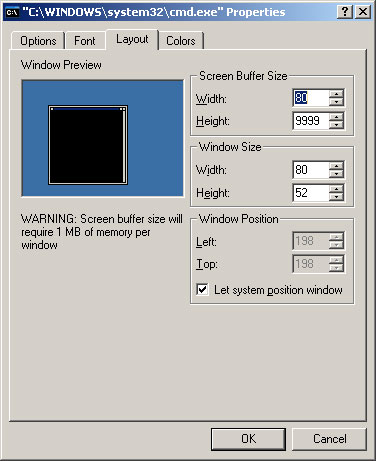 Windows CMD window properties