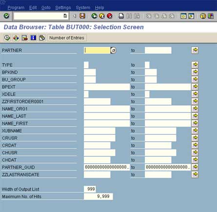 SAP data browser (SE16)