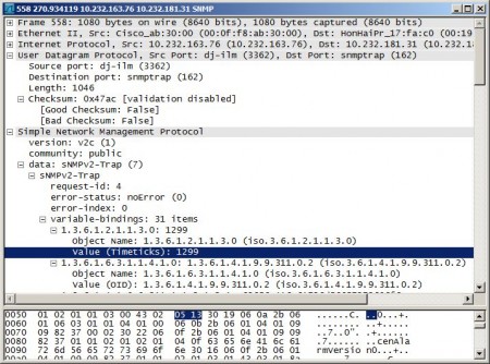 SNMP trap displayed in Wireshark