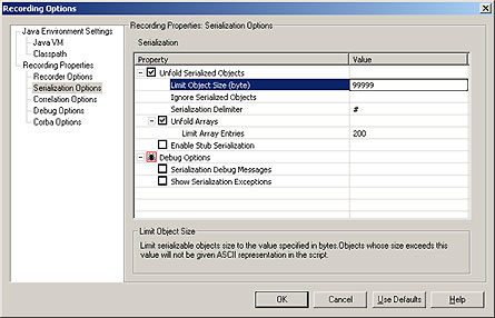 Recording Options - unfold serialized objects