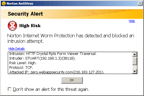 WebInspect blocked by Norton Internet Worm Protection