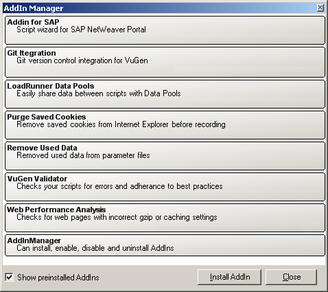VuGen Addin Manager