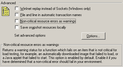 VuGen Runtime Settings - Non-critical resource errors as warnings (disabled)